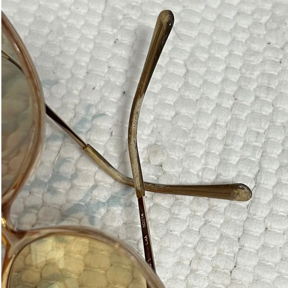Vintage Tura Mod Sacha Oversized Geometric Amber Eyeglasses Gold Tone 56-14
